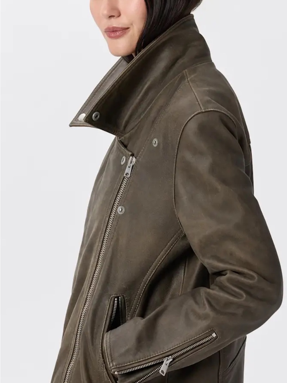 Quince 100% Leather Oversized Moto Biker Jacket Distressed Brown XS - Picture 9 of 11